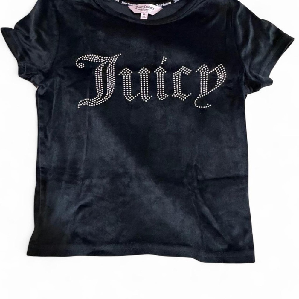 Juicy Couture Black Velvet Tee with Rhinestone Juicy Logo